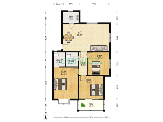金嘉大道75号 3室1厅2卫 109平方