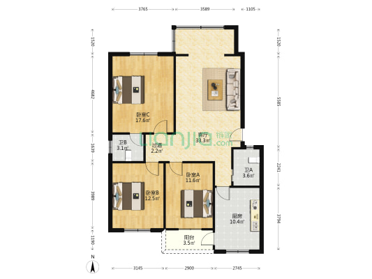教师公寓 3室1厅2卫 113平方