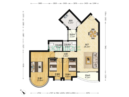 金玫瑰苑 3室1厅2卫 103平方