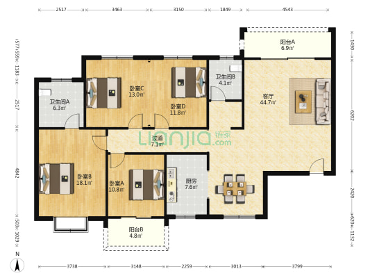 天悦嘉园 4室1厅2卫 162平方