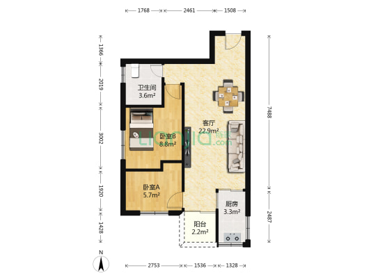 远景翠苑 2室1厅1卫 55平方