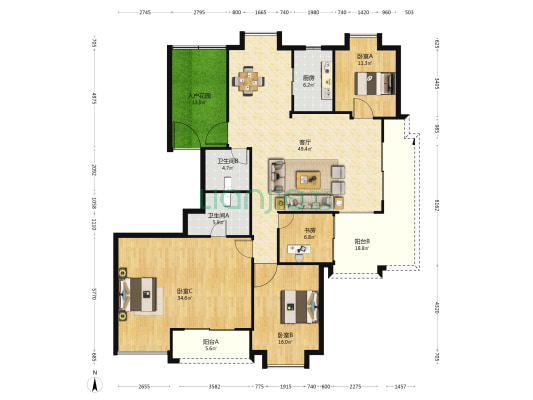 东南嘉一国际 4室1厅2卫 179平方