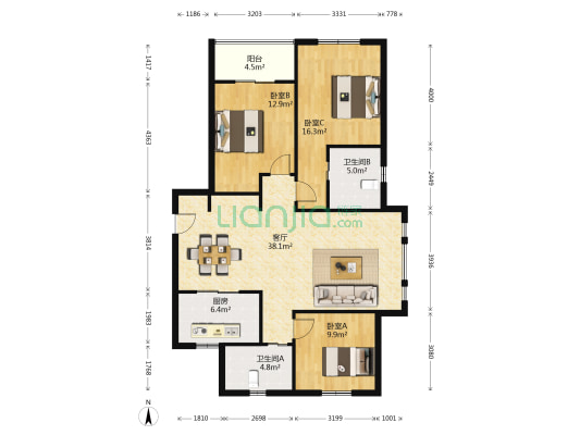 永安新城家园东区 3室1厅2卫 127平方