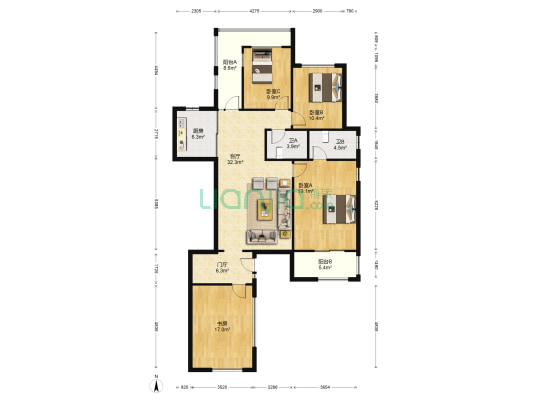 中国诺贝尔城 4室1厅2卫 157平方