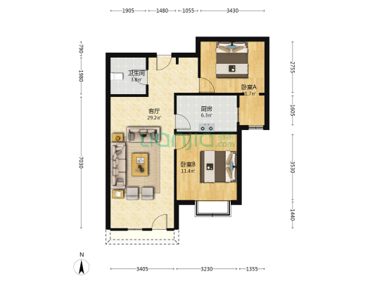 香邑溪谷   南向两居室  业主诚意出售-户型图