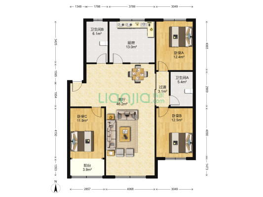 富民小区 3室1厅2卫 133平方