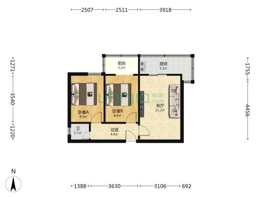 供电局东区供电所职工家属楼 2室1厅1卫 57平方