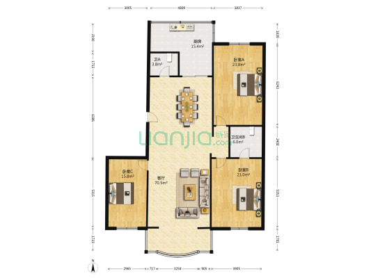 欧洲阳光城 3室1厅2卫 172平方