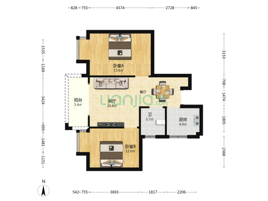 纱縠商贸大厦 2室1厅1卫 94平方