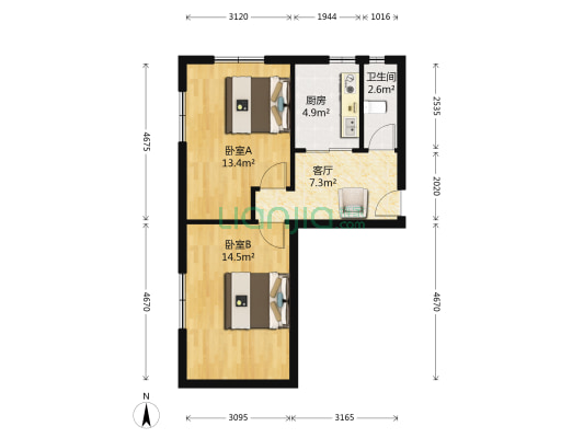 振八街 2室1厅1卫 67平方