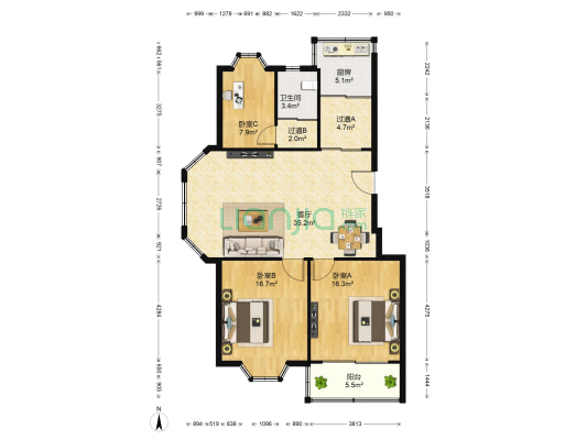 舒心苑 3室1厅1卫 122平方