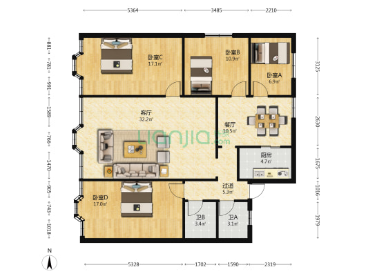 中国人民银行昆明中心支行宿舍 4室2厅2卫 113平方