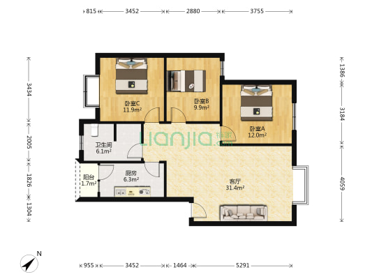清泰路一段126号 3室1厅1卫 96平方