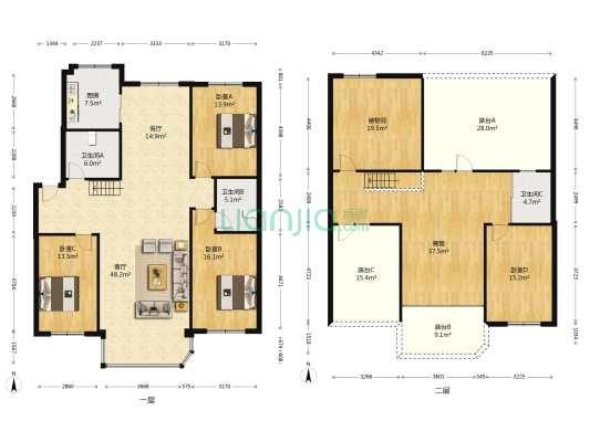 富奥花园C区 4室2厅3卫 148平方