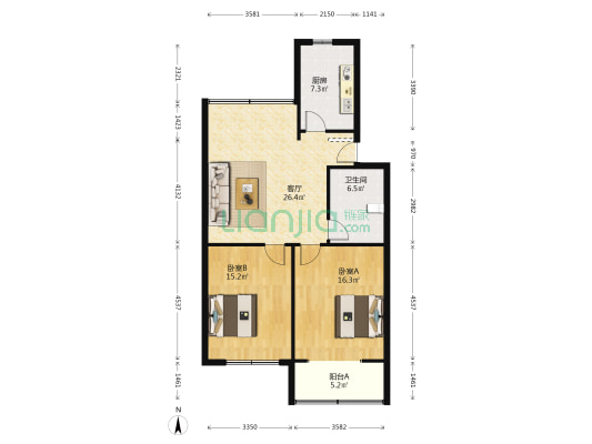 双喜家园 2室1厅1卫 89平方