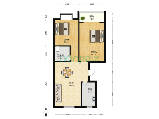 御景嘉园 2室1厅1卫 93平方