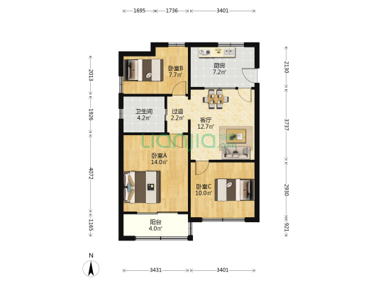 上影公寓 3室1厅1卫 87平方