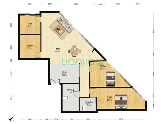 淮海中华大厦 3室1厅2卫 175平方