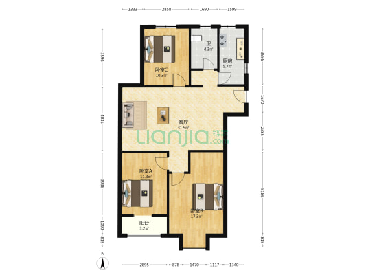 阜阳商厦国际城 3室1厅1卫 112平方