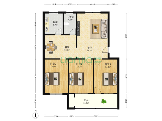 许昌电业局望田路家属院 3室2厅1卫 118平方