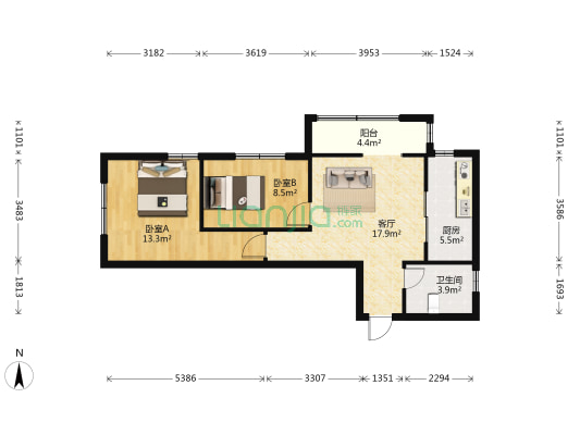 保利天悦颐景花园 2室1厅1卫 75平方