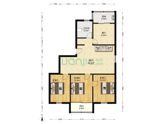 西园路 3室2厅1卫 116平方