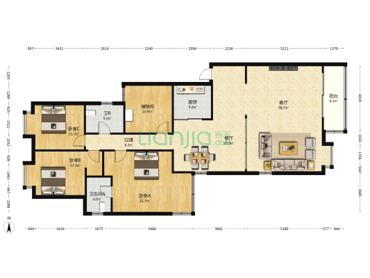 绿怡居 3室2厅2卫 173平方