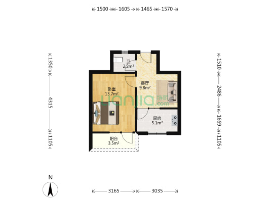 烟厂后街5号 1室1厅1卫 42平方