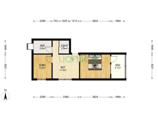 解放路30栋 2室1厅1卫 51平方