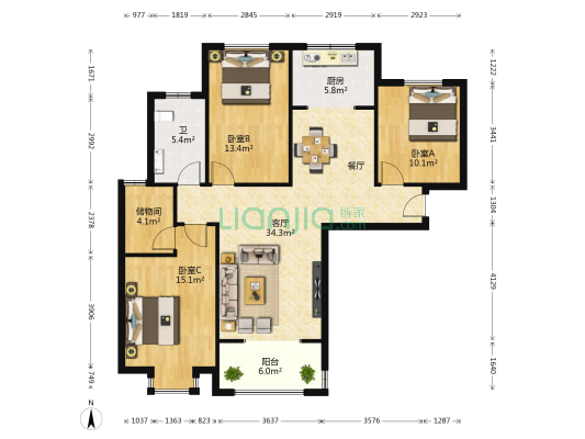恒达北海龙城一期 3室1厅1卫 130平方