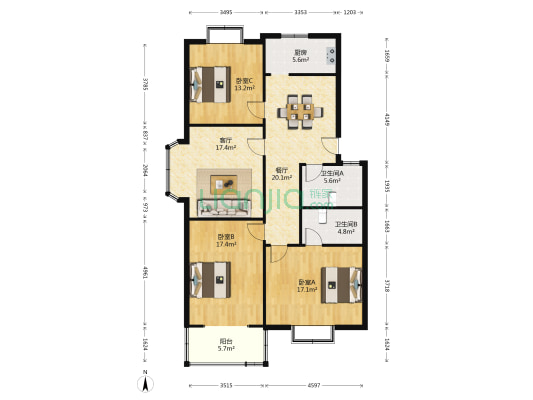 科苑小区南区 3室2厅2卫 132平方