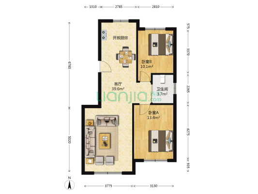 东田青年城D区 2室1厅1卫 91平方