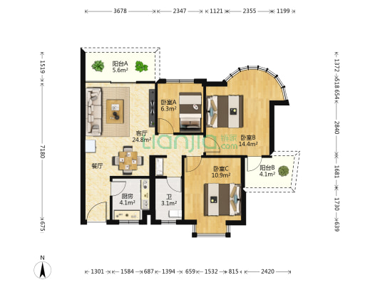 盛世·联邦广场 3室1厅1卫 97平方