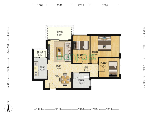 勤诚达正大城和园 3室1厅1卫 81平方