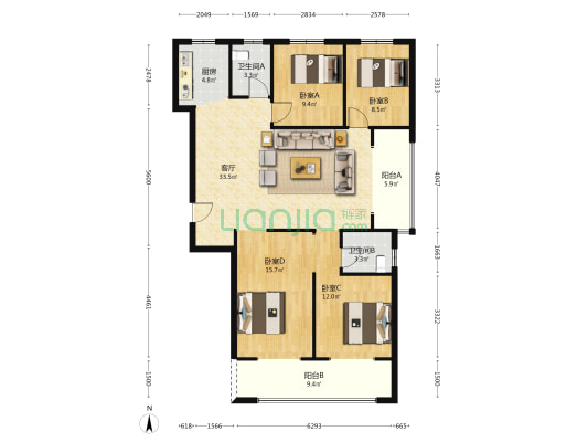 鑫汉源二期 4室1厅2卫 144平方