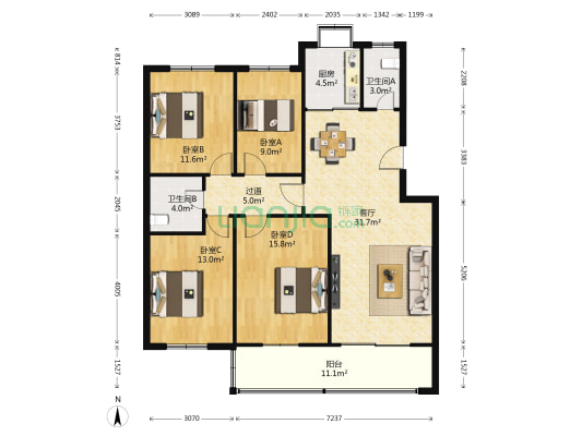 文艺出版社 4室1厅2卫 123平方