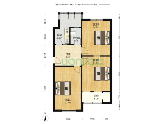 职工大学家属院 3室0厅1卫 85平方