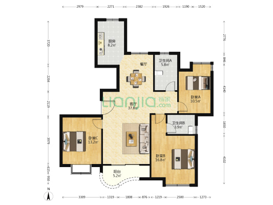 漕湖星辰花园 3室1厅2卫 139平方