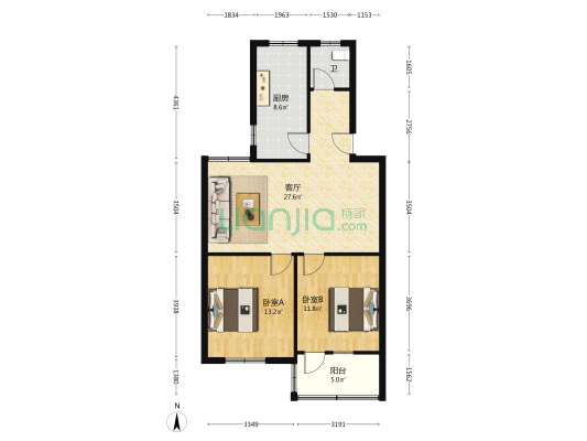 阜阳卫生学校家属院 2室1厅1卫 80平方