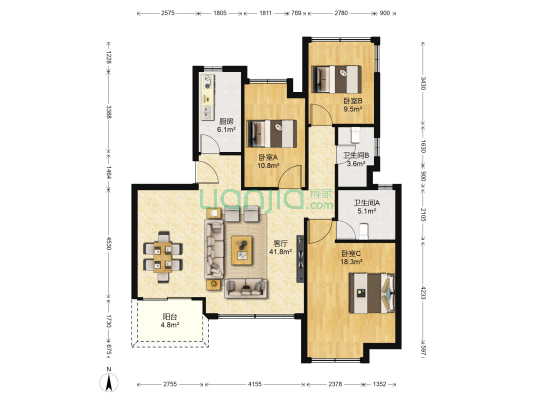 荣和林溪府雅琴 3室1厅2卫 114平方