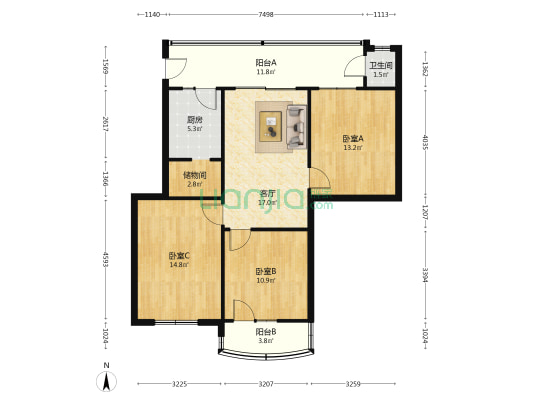 来凤路232号 3室1厅1卫 95平方