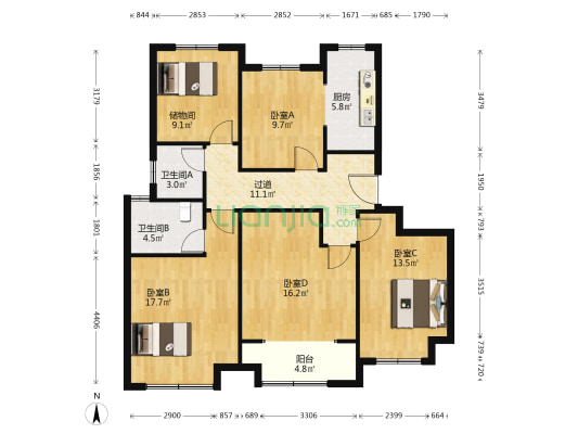 山东蓝海领航互联网产业园 4室0厅2卫 125平方