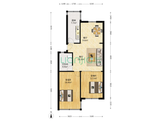 闽江苑 2室2厅1卫 91平方