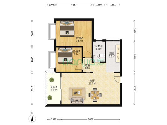 香格里拉花园 2室1厅1卫 86平方