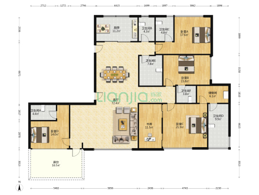 滨投云栖名筑 5室1厅6卫 304平方