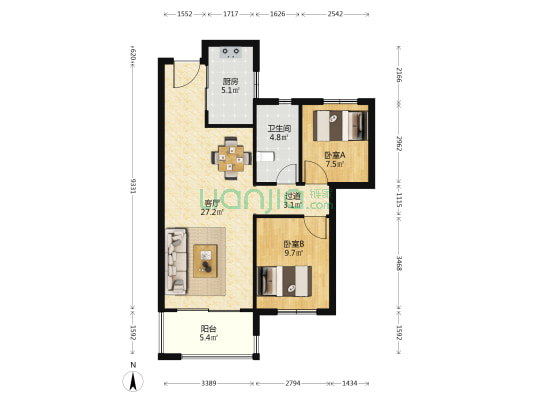 万科城市之光 2室1厅1卫 83平方