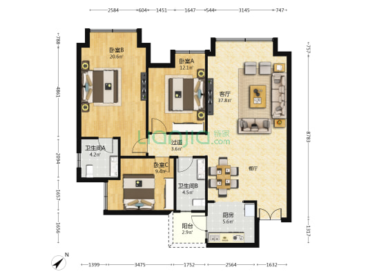 梵悦里 3室1厅2卫 120平方