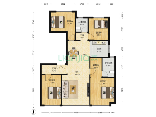 全运村芳华苑 4室1厅2卫 139平方