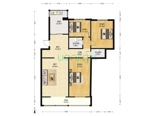 警后大院（三八广场） 3室2厅2卫 134平方