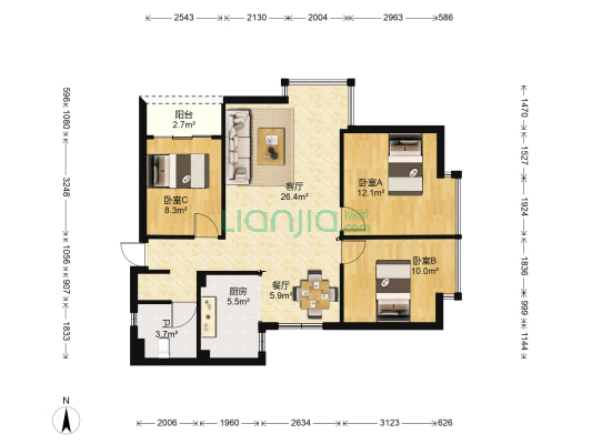 云安尚品 3室2厅1卫 87平方